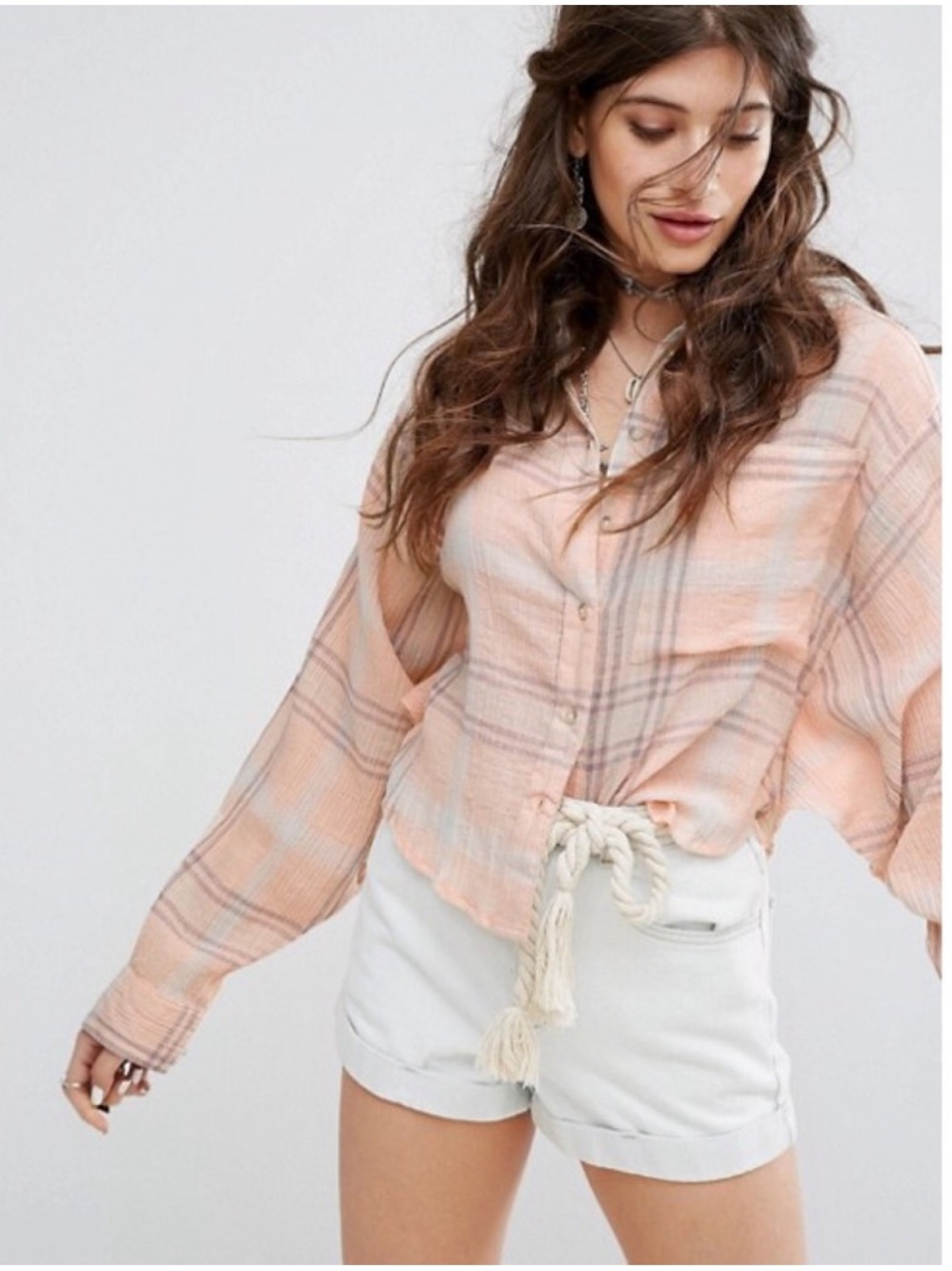 Free People Cutie Plaid Button-Down Shirt Size S